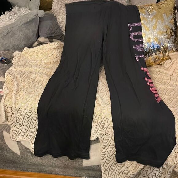 Vintage VS pink black bootcut sweatpants sequin rhinestone bling medium - Picture 1 of 10